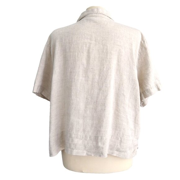 Chico’s Linen Shirt Size 1 (M) Beige Short Sleeve Button Up Minimalist Coastal - Picture 3 of 9